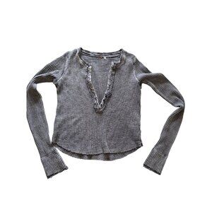 Free People FP One Colt Thermal Washed Charcoal Grey Long Sleeve Grunge Top S